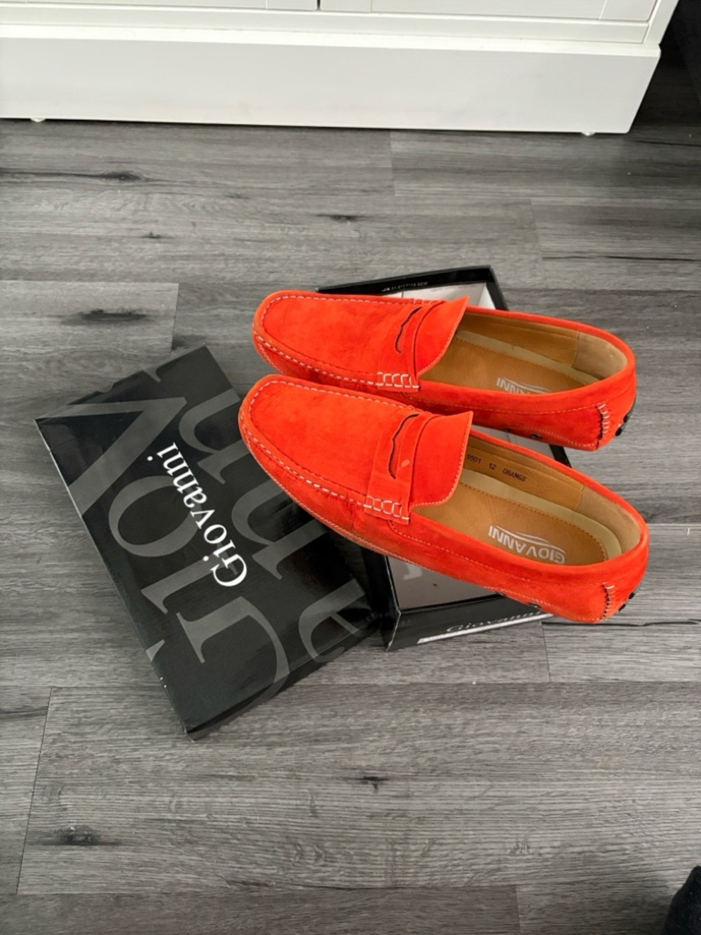 Giovanni Men's Suede Slip-On Loafers in Vibrant Orange